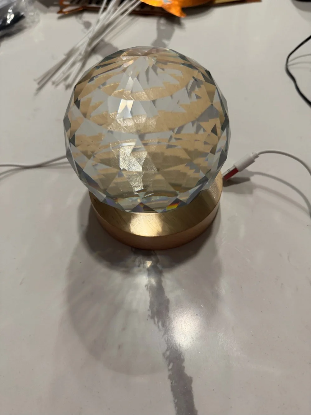 Crystal LED Accent Light - Clear Globe on Wooden Base